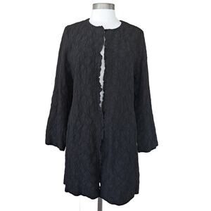 EILEEN FISHER Black Textured Wool Open Front Long Jacket Size Small Minimalist